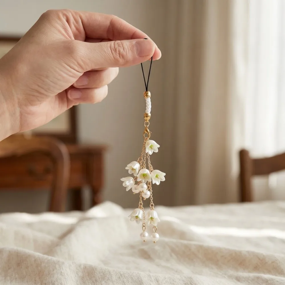 Creative Elegant Flower Cluster Keychain Pearl Ornaments Flower Pendant Sweet Phone Lanyard Backpack Accessory