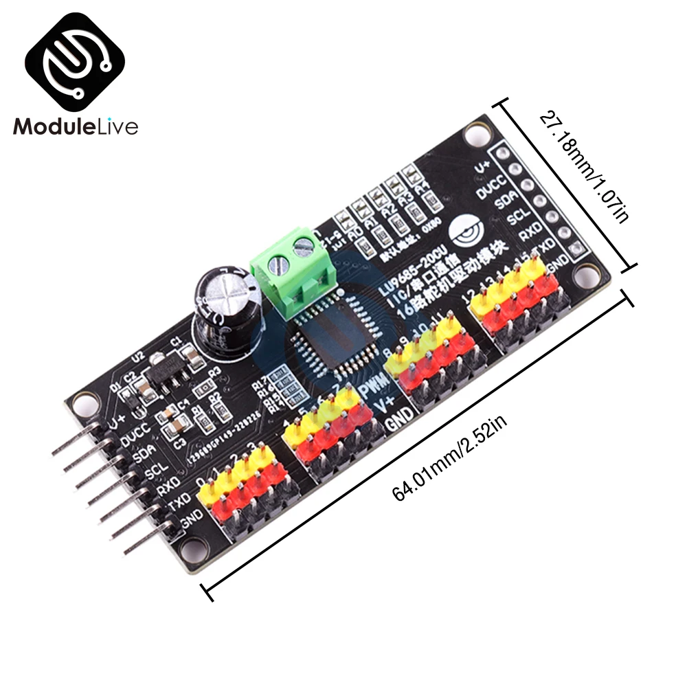 16 Channel 12-bit PWM/Servo Driver-I2C interface PCASteering Gear Drive Control Module Single Chip Microcomputer Serial Port Iic