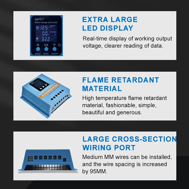 Controlador de carga Solar MPPT 60A 80A 100A, Auto 12V 24V 36V 48V, pantalla LCD, batería de Panel Solar, regulador Solar inteligente