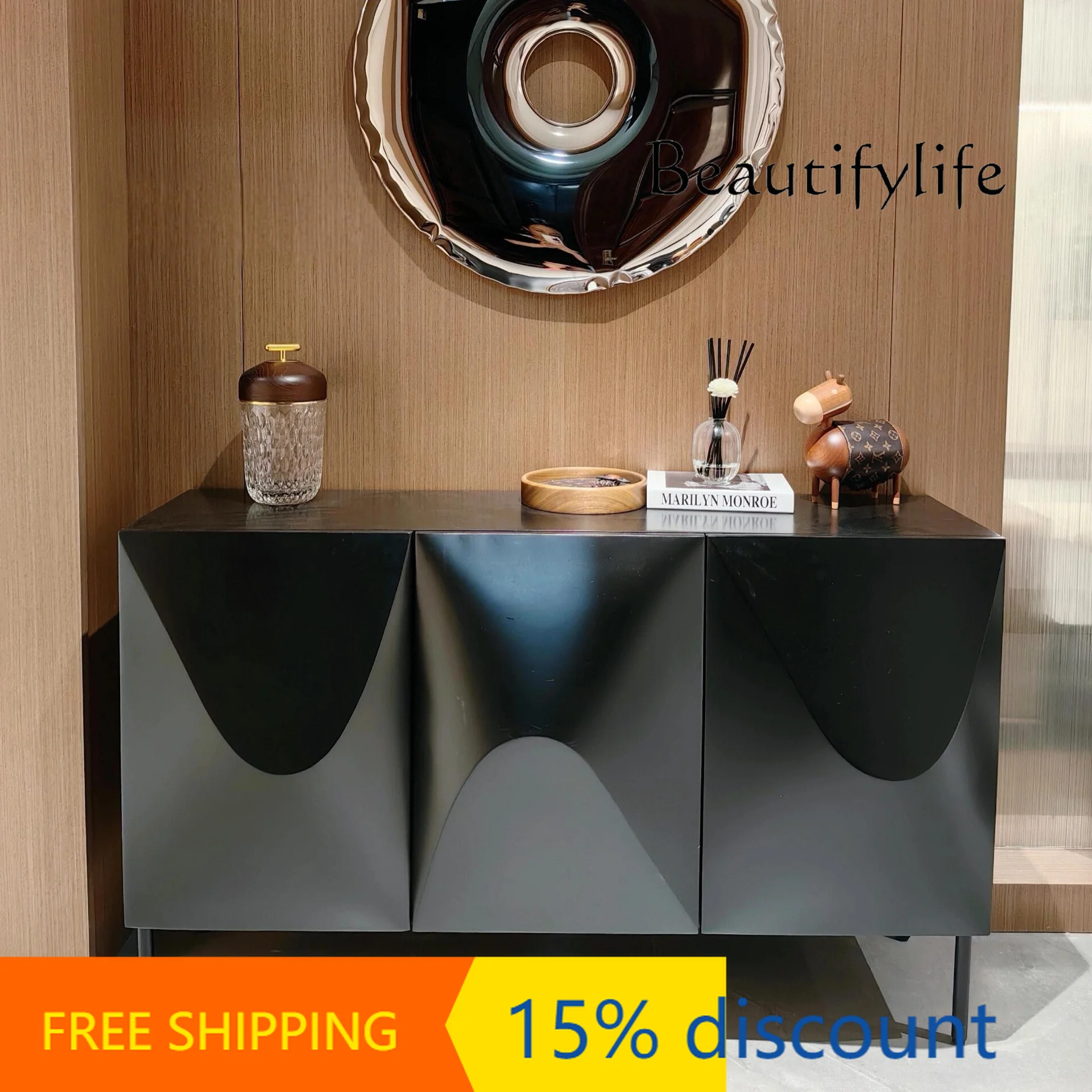 

RR Medieval Retro Black Dining Side Cabinet Living Room Locker Designer Villa Room Storage Cabinet Premium Villa Room