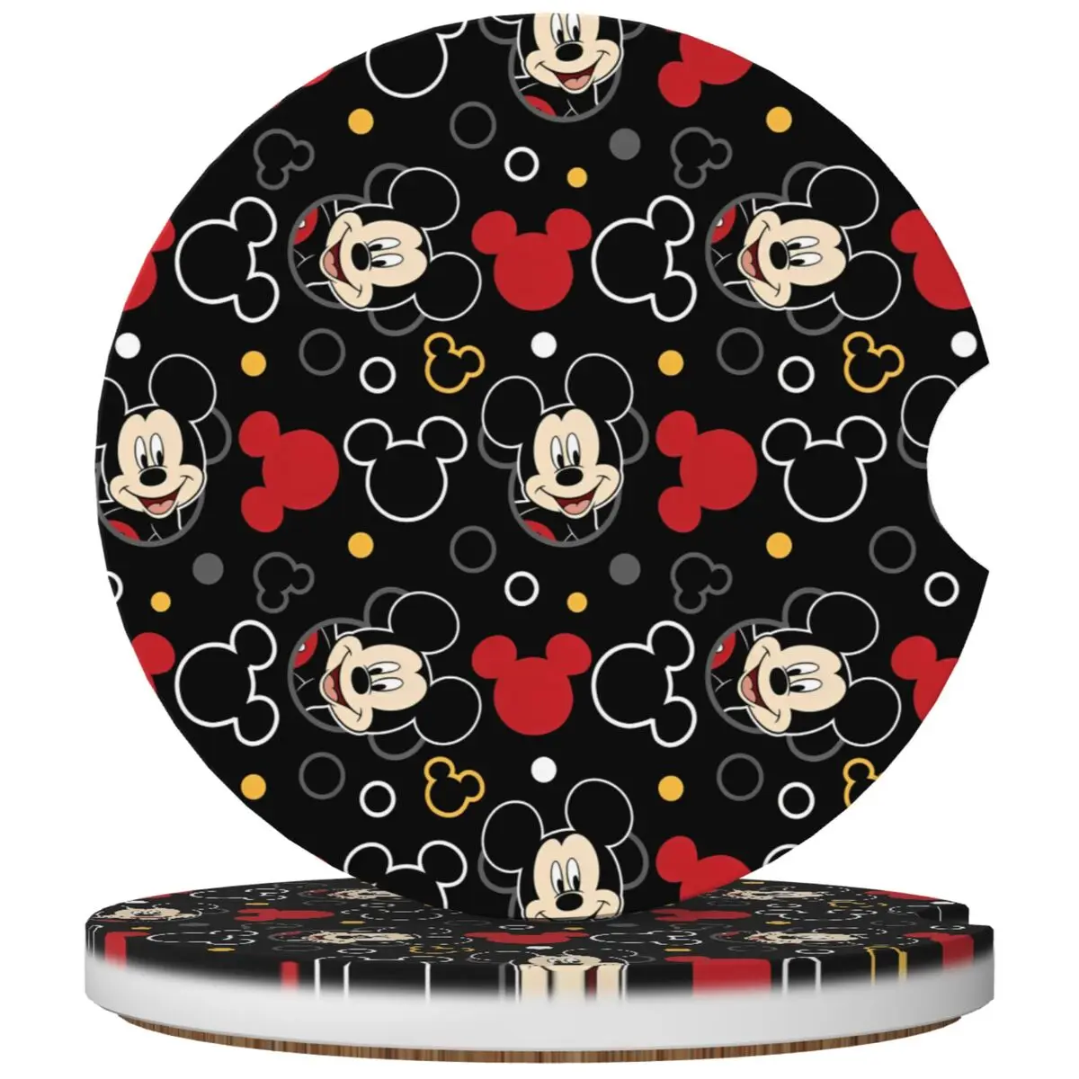 Disney Mickey Mouse Minnie Car Coasters 2 Pack for Cup Holders 2.56inch Ceramic Stone & Non-Scratch Cork Base Drink Coasters