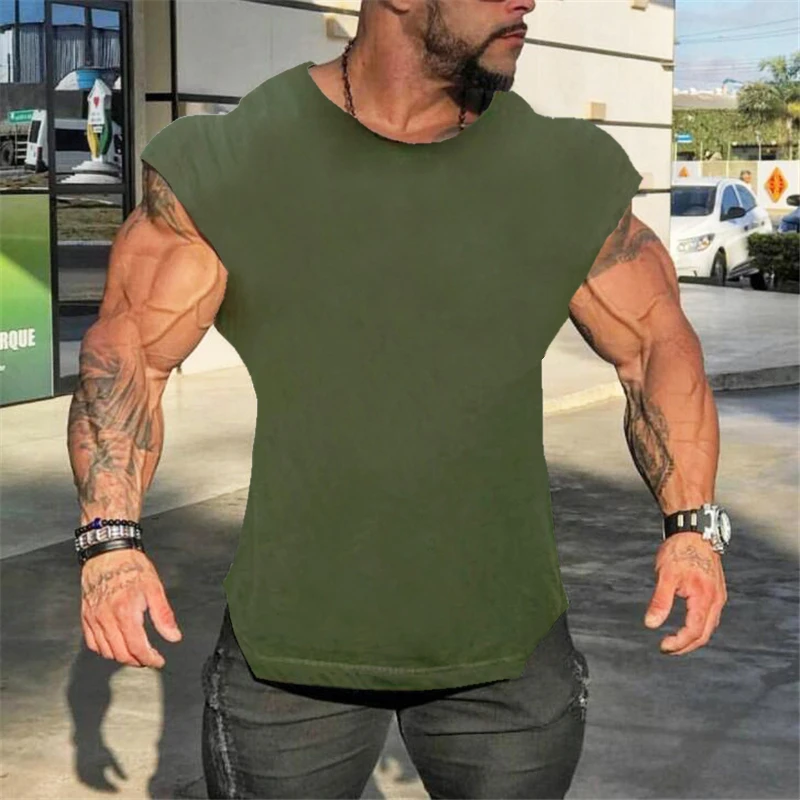 Schlichte Herren Casual Fitness Tanktops Gym Bodybuilding Muskeltraining T-Shirts Sommer Baumwolle Locker Atmungsaktiv Ärmellose Unterhemden