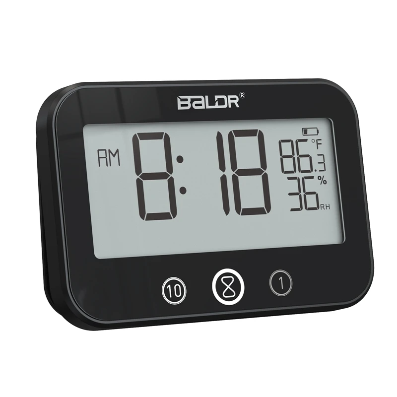 Baldr Waterproof Bathroom Watch Digital Touch LCD Shower Countdown Wall Clock Hygrometer Thermometer Kitchen Sound Alarm Timer