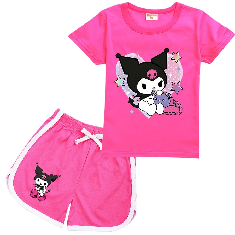 Kuromi Kinderen T-Shirt Zomer Hello Kitty Kinderen Cartoon Casual Korte Mouwen T-Shirt Set Mannelijke Baby Kleding Meisje Kleding