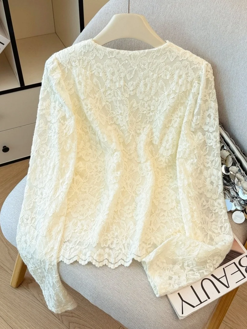 

Thiened Fce V-ne Lace Women's Base irt Autumn Winter Inner Warming Top Self-owned Sle Ele Quali Upperwear