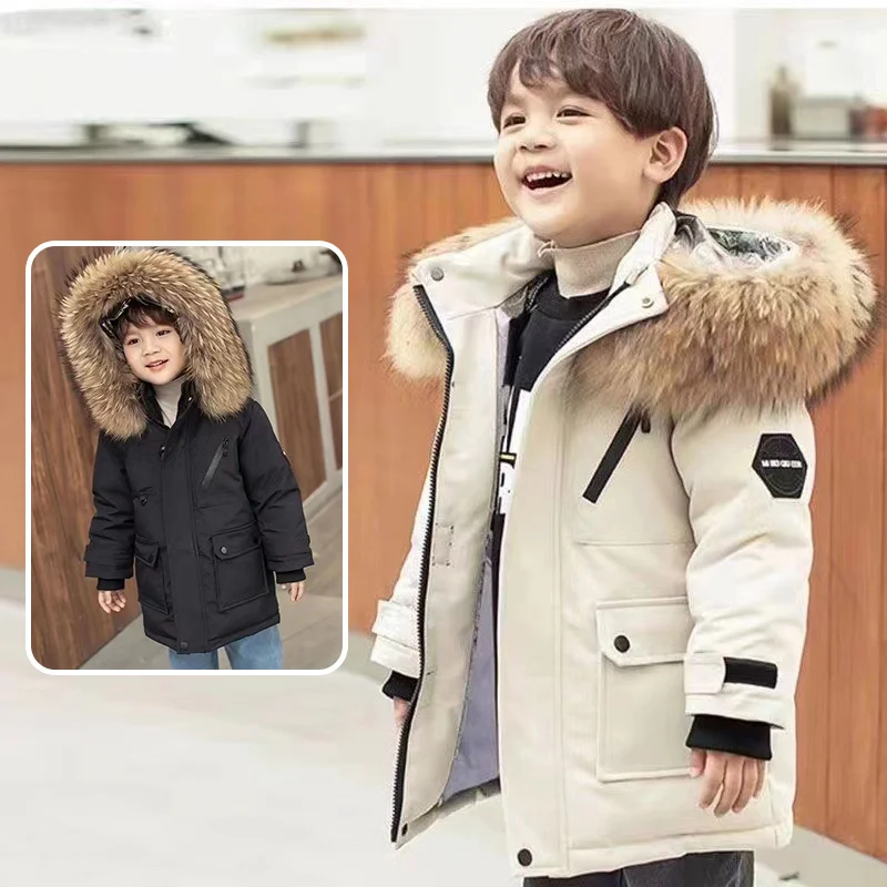 

Детское утепленное пальто, зимние теплые парки, хлопковая верхняя одежда с капюшоном для мальчиков, осенние модные куртки, хлопковая одежда с меховым воротником для подростков