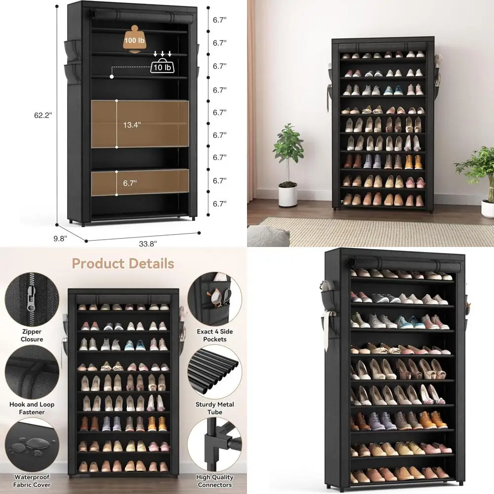 

Полка для обуви с чехлами - 10-ярусная высокая полка для обуви Органайзер для хранения обуви большой вместимости 40 пар компактных хранения обуви в телятине
