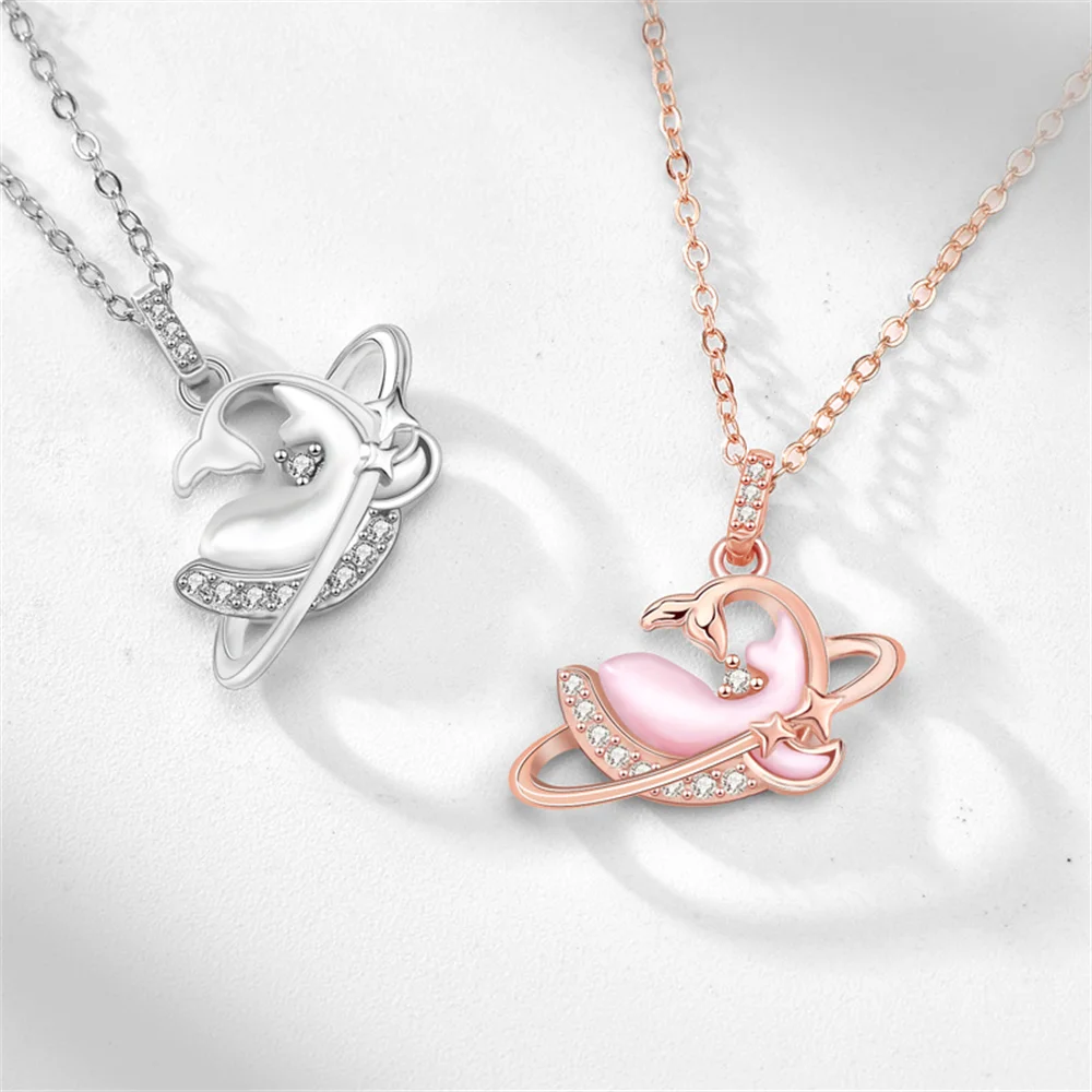 

Korean S925 Sterling Silver Collarbone Chain, Mother-of-Pearl Whale Pendant, Rose Gold Fade-Resistant Luxury Necklace