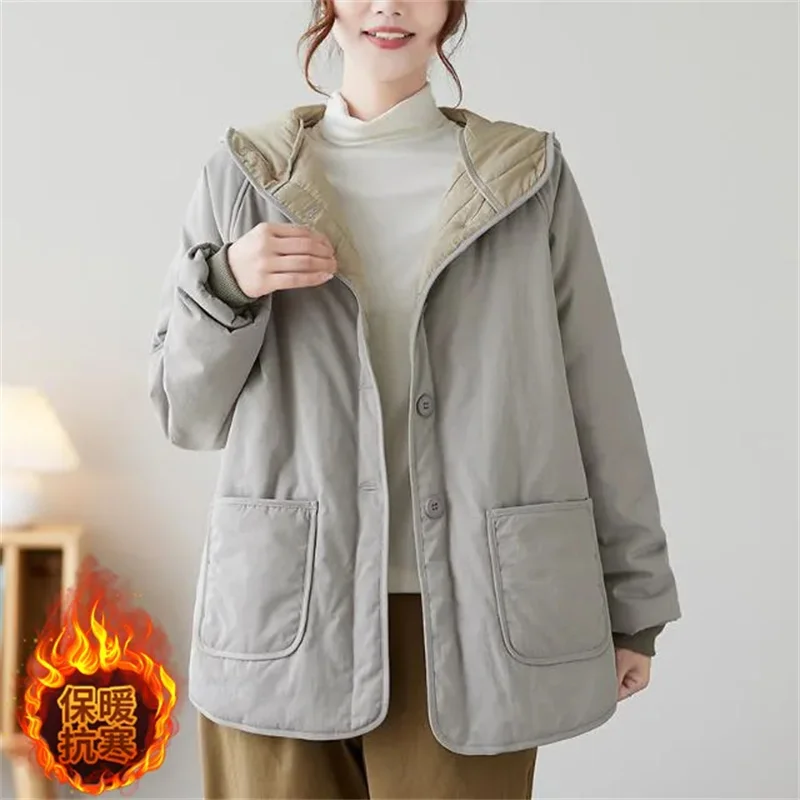 

Hooded Cotton Jacket For Women Down Cotton Parkas New Winter Loose Cotton Padded Parkas Female Cotton Coat Warm Overcoat