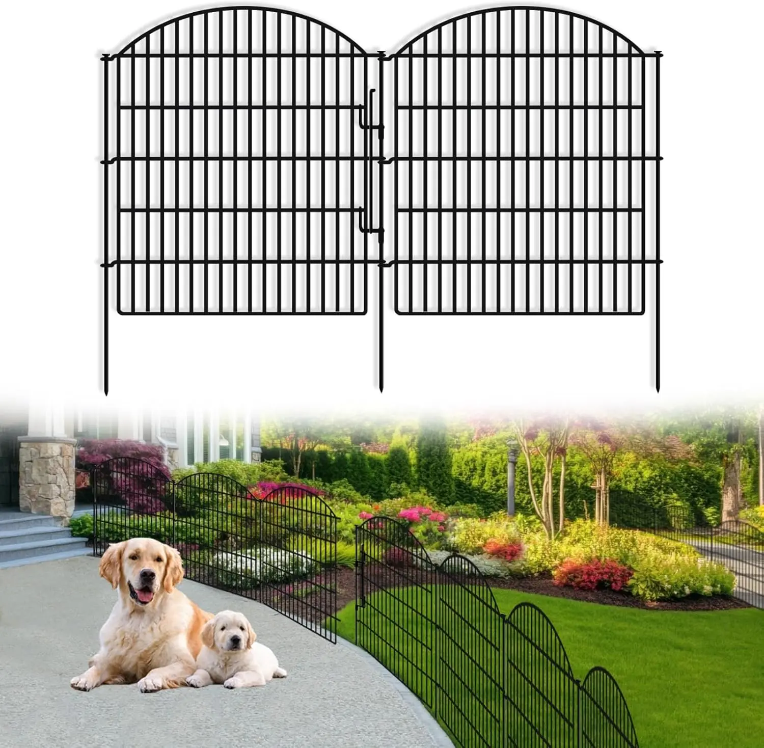 

16-Panel Metal Garden Fence with Lock, 33in H x 38.67ft L, No Dig, Rustproof Stakes for Yard, Patio, Flower Bed