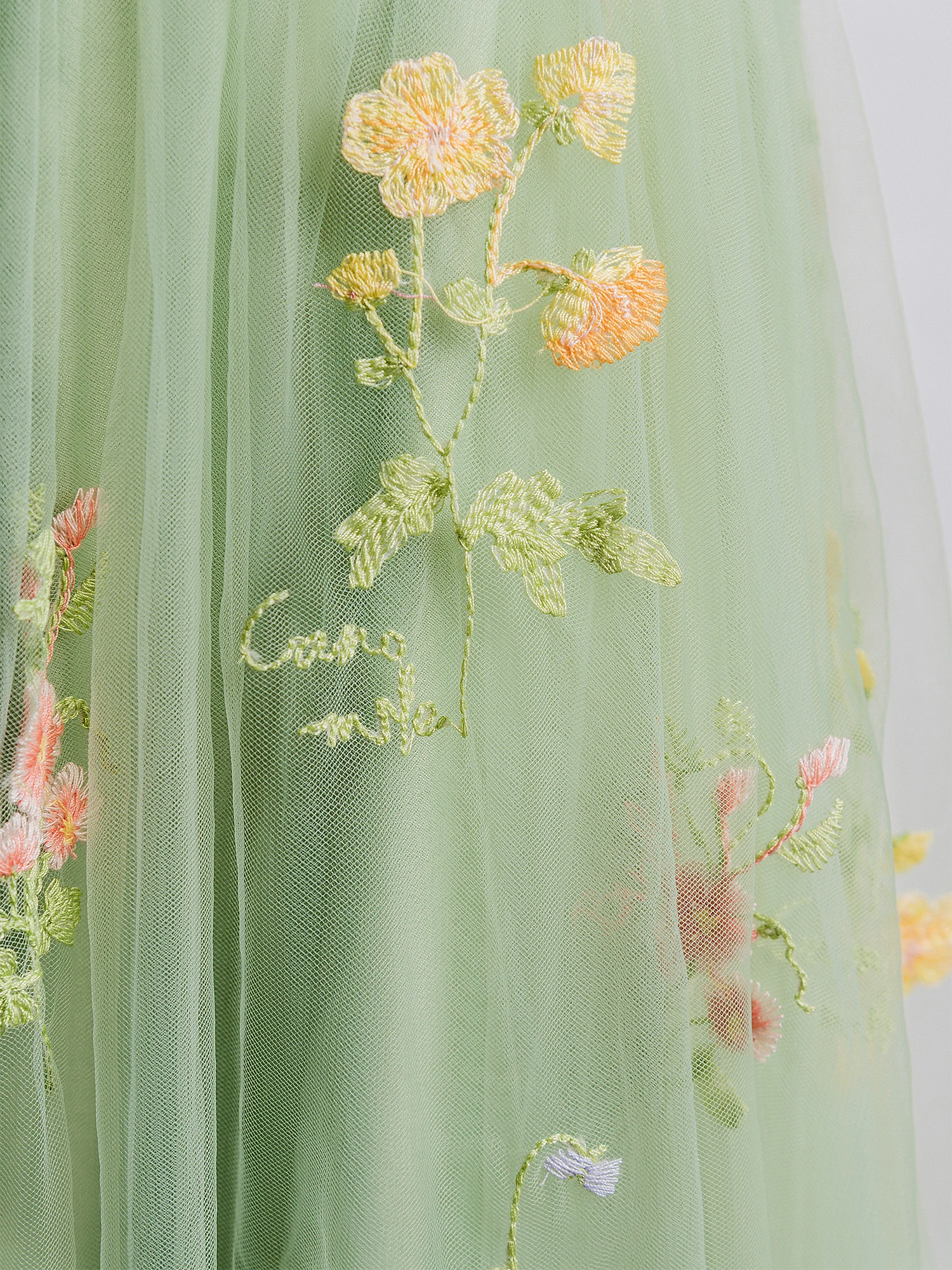 Robe en tulle brodée à fleurs vert sauge pour filles, manches courtes, robe de Rhde fête pour tout-petits, robe d'anniversaire pour bébé