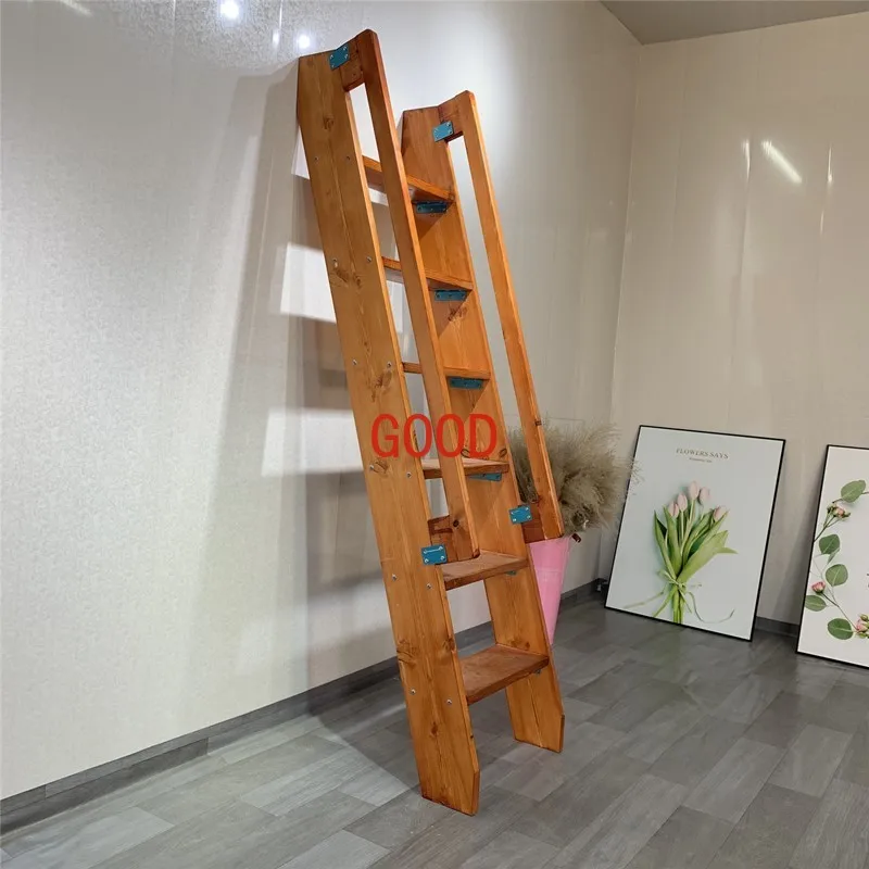 

Solid wood ladder climbing stairs, simple double sided handrails, single duplex attic stairs