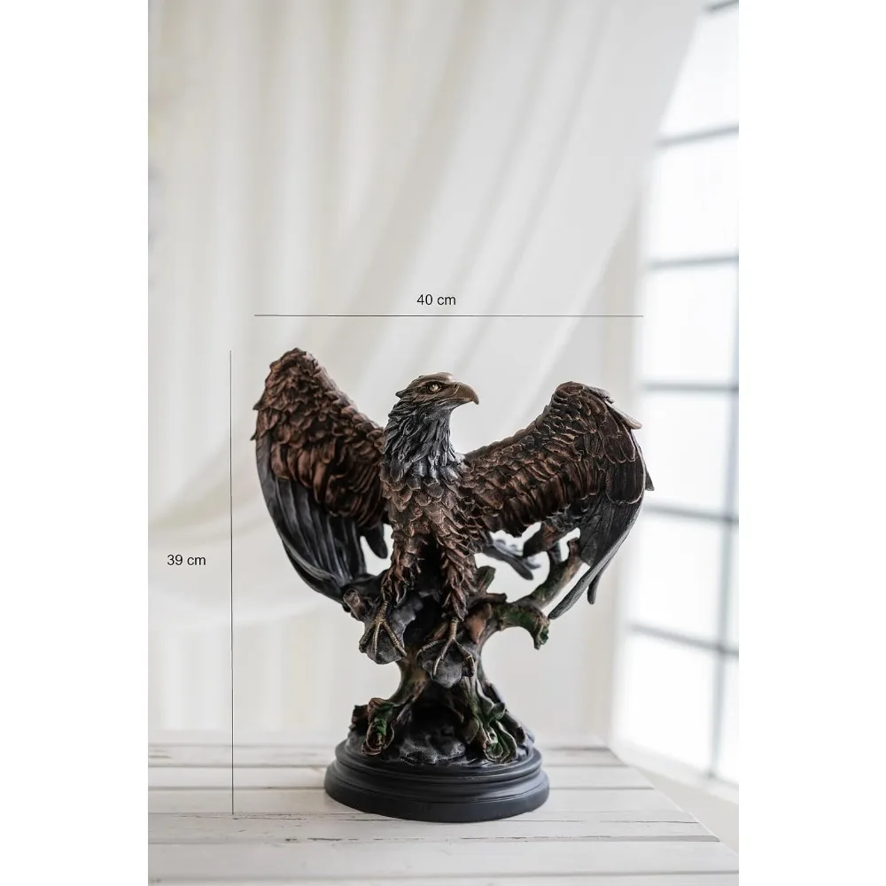 Majestic Eagle Decorative Accent, Large Classic Design, Made from Marble Dust and Iron Powder Blend, Hand-Painted Brown Finish
