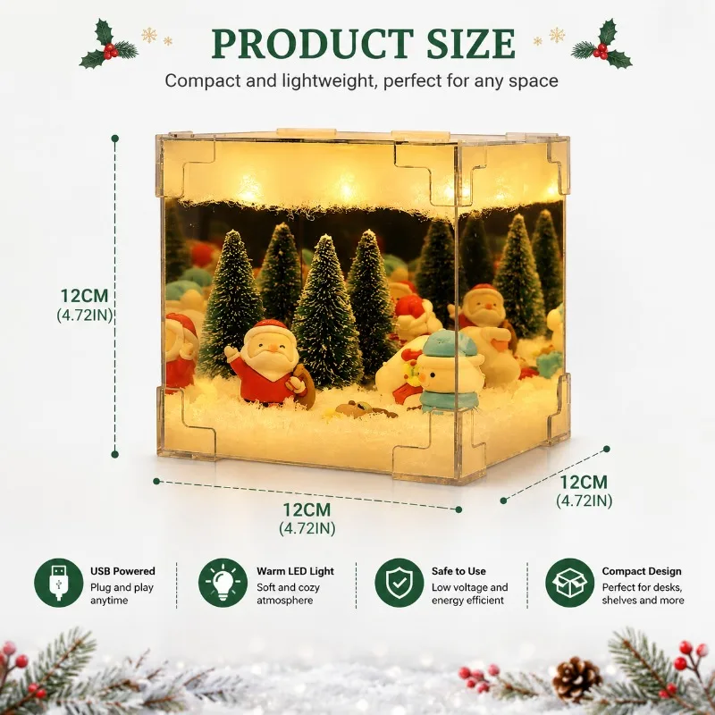 Christmas DIY Snowy Scene Light Box USB Powered Table Lamp Santa Snowman Mini Tree Desktop Night Light Holiday Home Decor