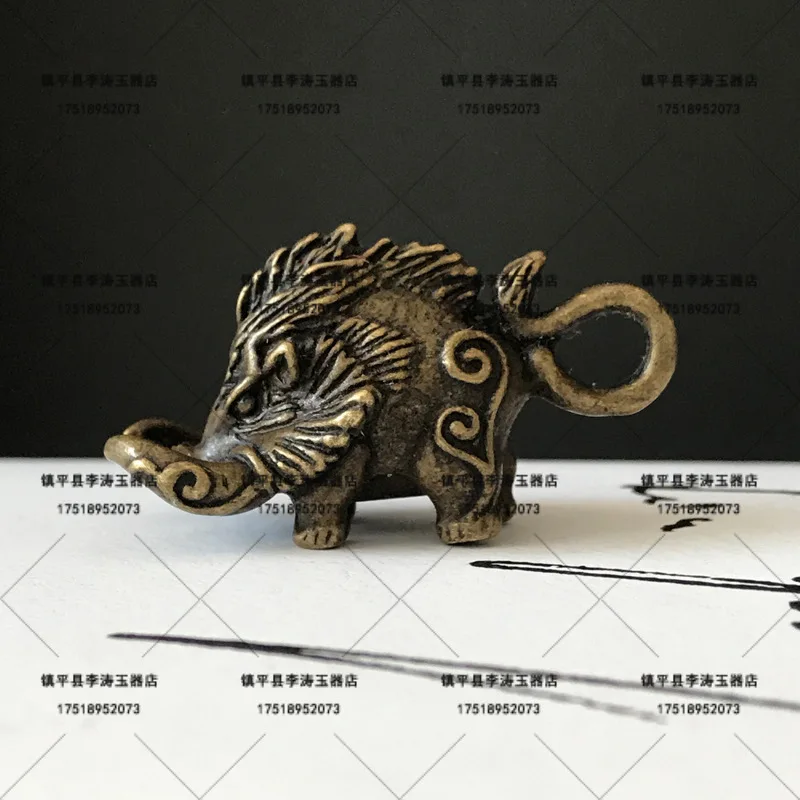 animal pig keychain pendant accessory, antique-style brass wild boar craft ornament