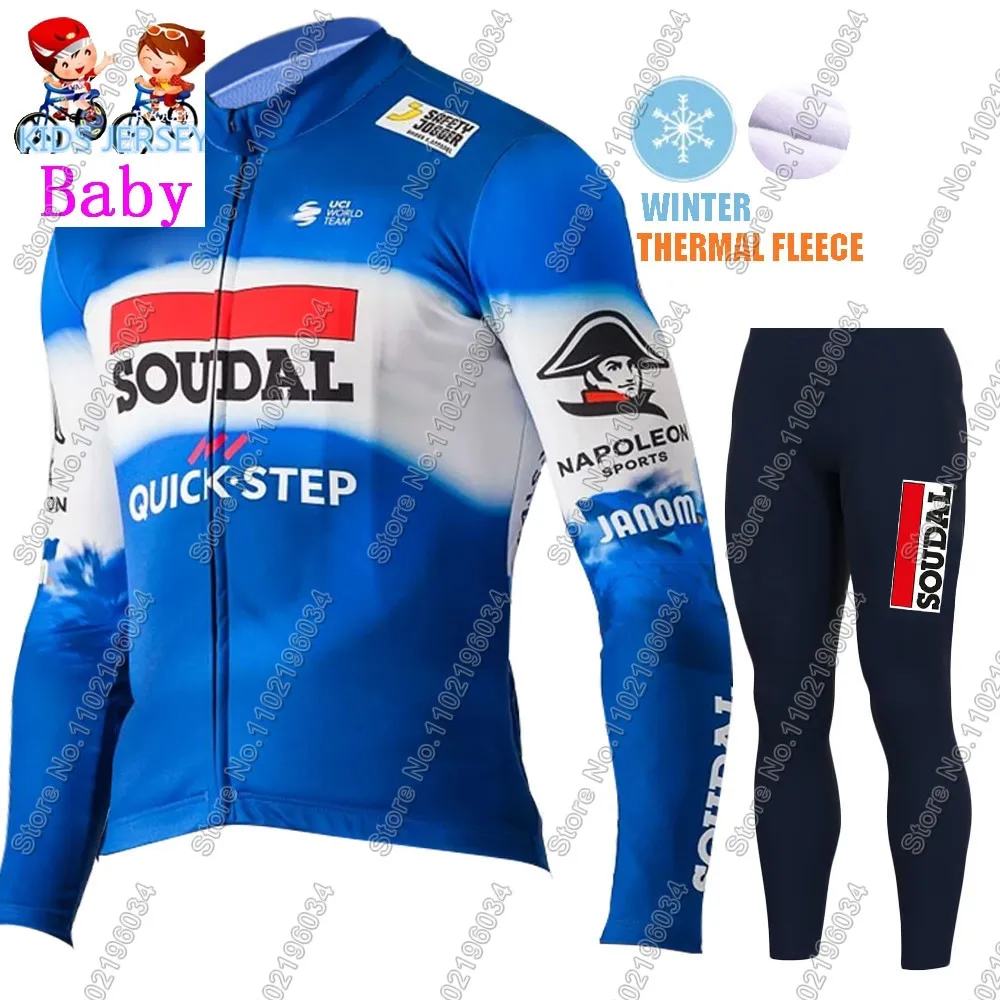 Kids Soudal Quick Step 2024 Cycling Jersey Winter Set World Champion Boys Girl Cycling Clothing Bike Thermal Jacket Suit Maillot