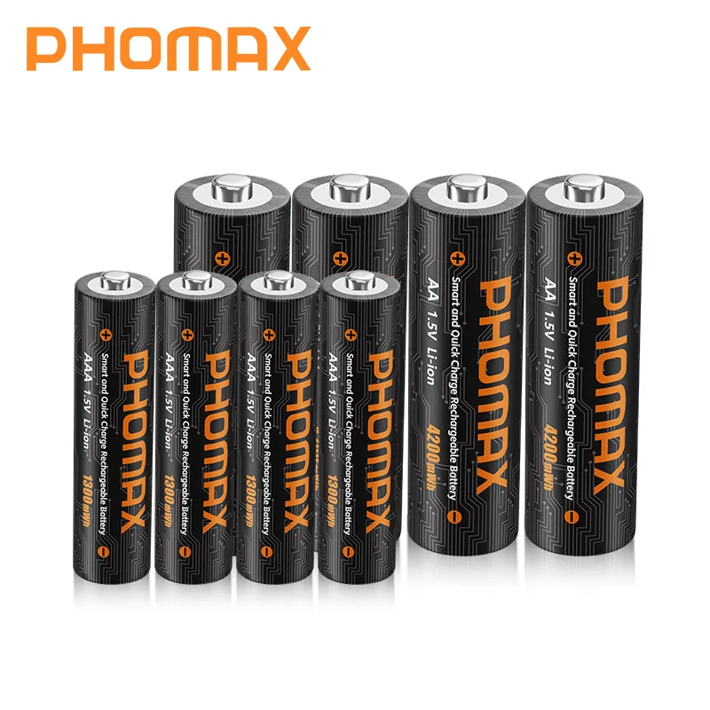POHMAX 1,5 V AA/AAA lithiumbatterijlader 8 slots oplaadbare snellaaddoos voor 1,5 V batterijen met snellaadkabel