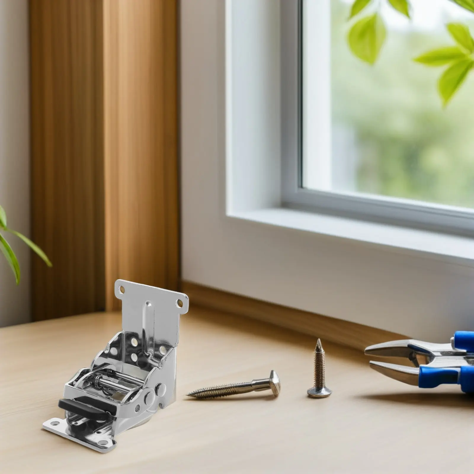 2Pcs Self-Locking Folding Furniture Hinges Heavy Duty Concealed 180 Degree Locking Foldable Table Leg Brackets for Bed Workbench