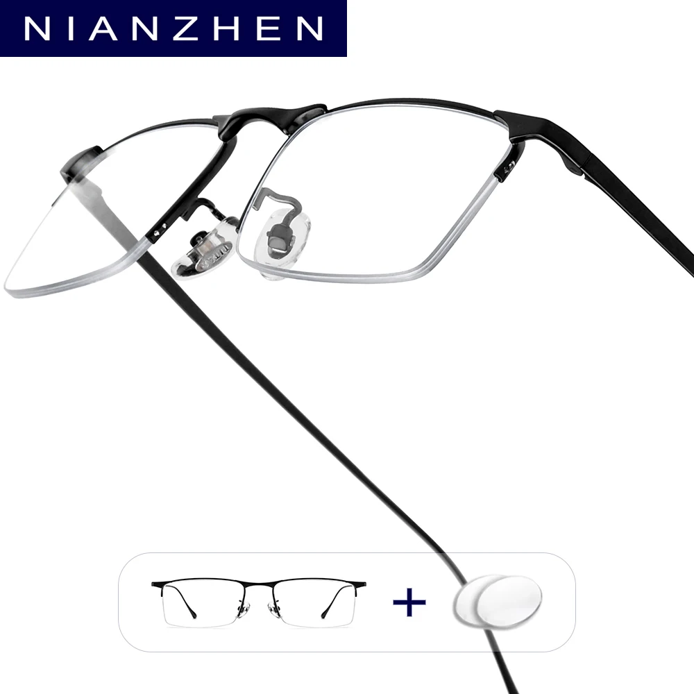 NIANZHEN Myopia Prescription Glasses Photochromic Progressive Optical Lens Eyewear Men Square Eyeglasses Half-Rim Frame 2089