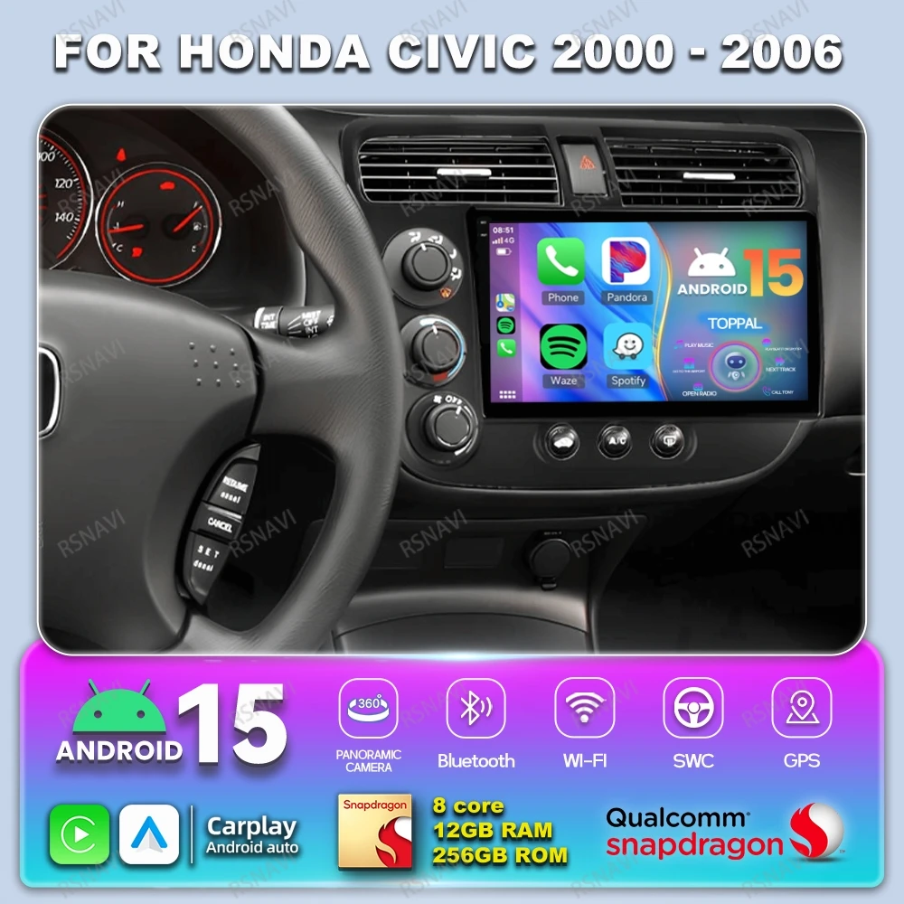 

Android 15 Car Radio For Honda Civic 2000 - 2006 Autoradio Navigation BT DVD Viedo Player 4G LTE Stereo Head Unit 5G WIFI DSP