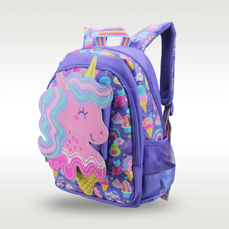 Australië smiggle originele kinderschooltas meisjes paarse kegel eenhoorn schouderrugzak Kawaii 3-7 jaar modelleringstassen 14 inch