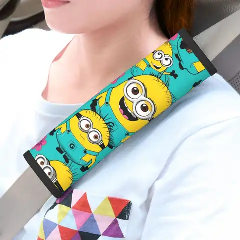 Personalizzato M-Minions Anime carino copri cintura di sicurezza per auto 2 pezzi divertente cartone animato tracolla per cintura di sicurezza