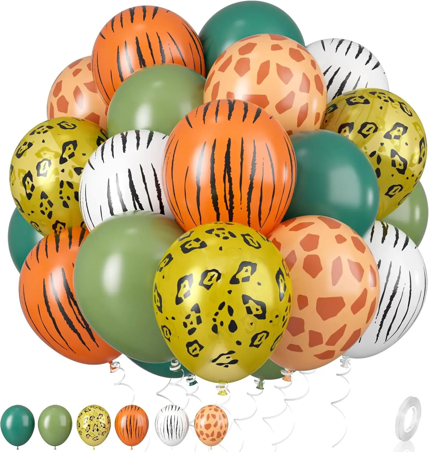 30 ballons imprimés animaliers vert sauge et vert olive - 12 pouces (4 types) pour fournitures de fête sur le thème du safari en jungle