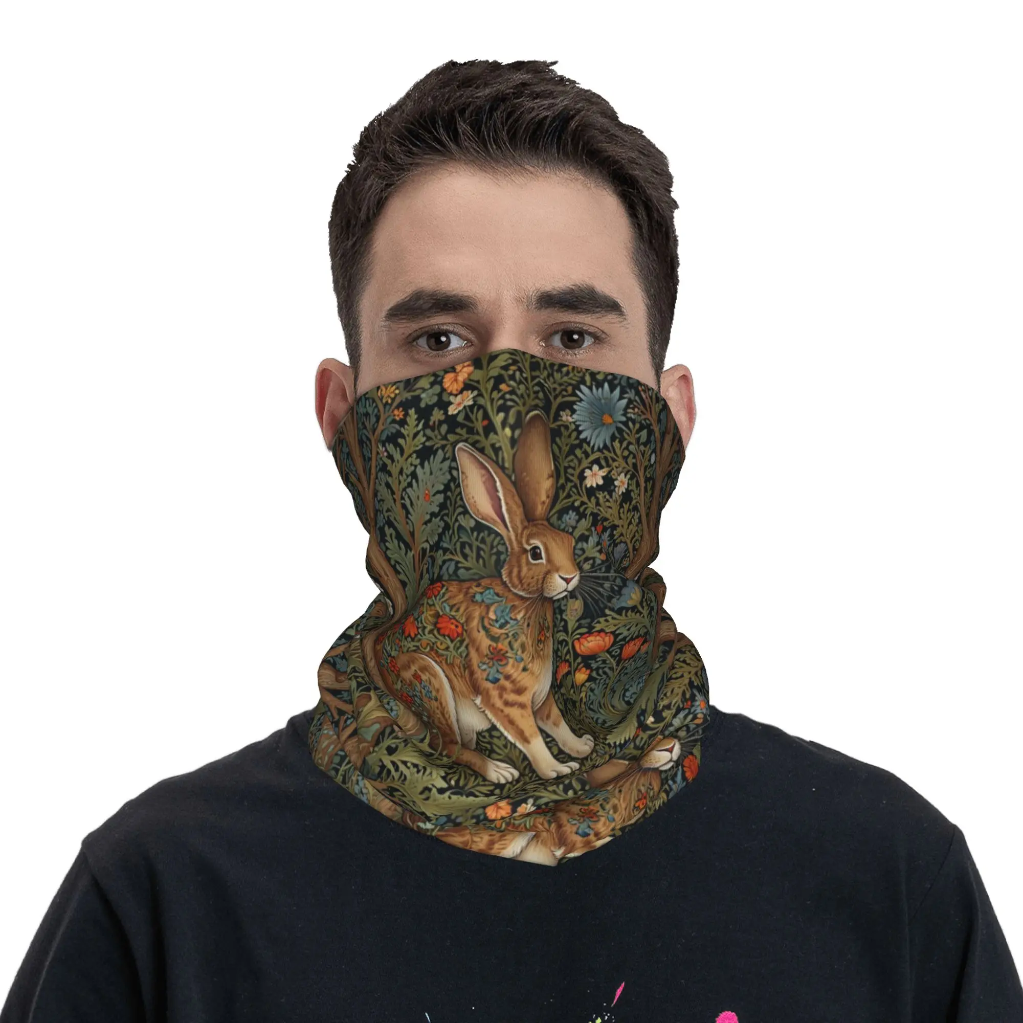 nouveau woodland forest floral rabbit boho garden Bandana Neck Gaiter Printed Mask Scarf Balaclava Running for Men Women Adult