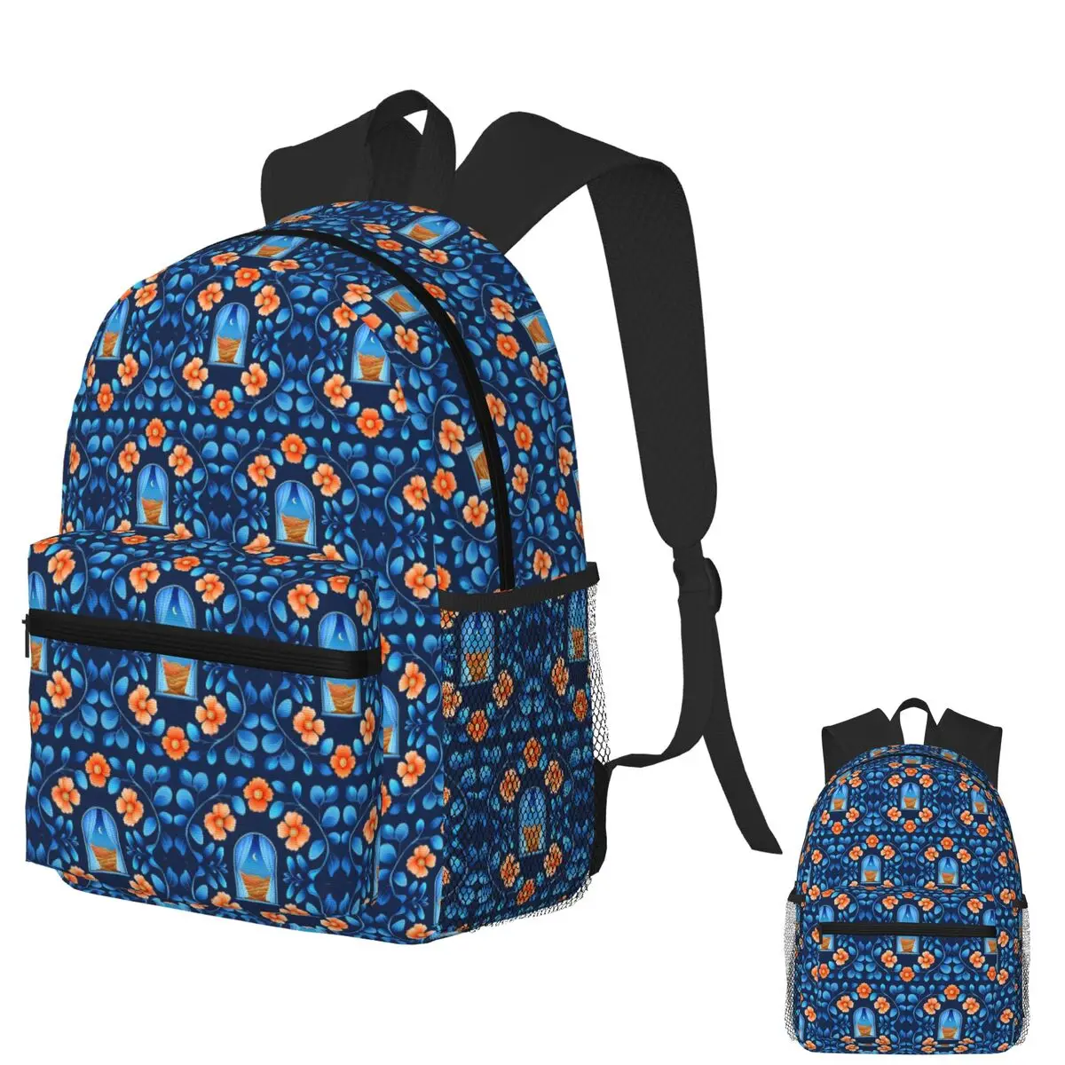 

Tranquil Floral Night Window View Dreamy Moonlit Desert Canvas Art Backpack School Bag Hiking Daypack Bookbag Shoulder Bags