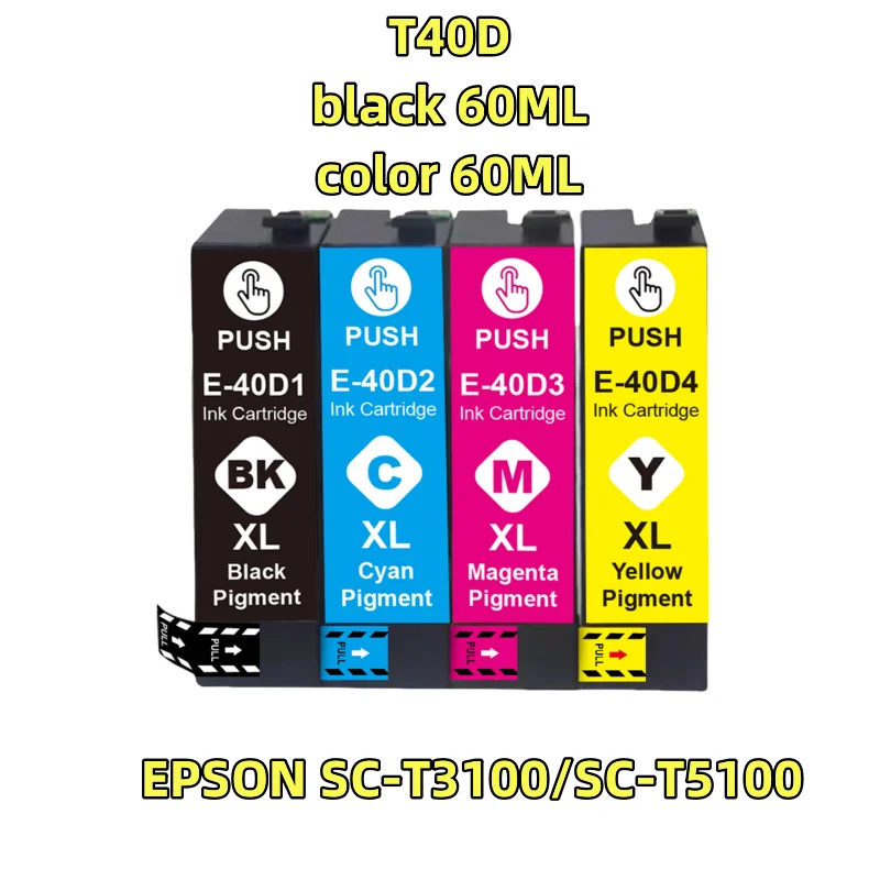 T40D ink cartridges (BK C M Y) for E-40D XL Compatible for EPSON SC-T3100/SC-T5100