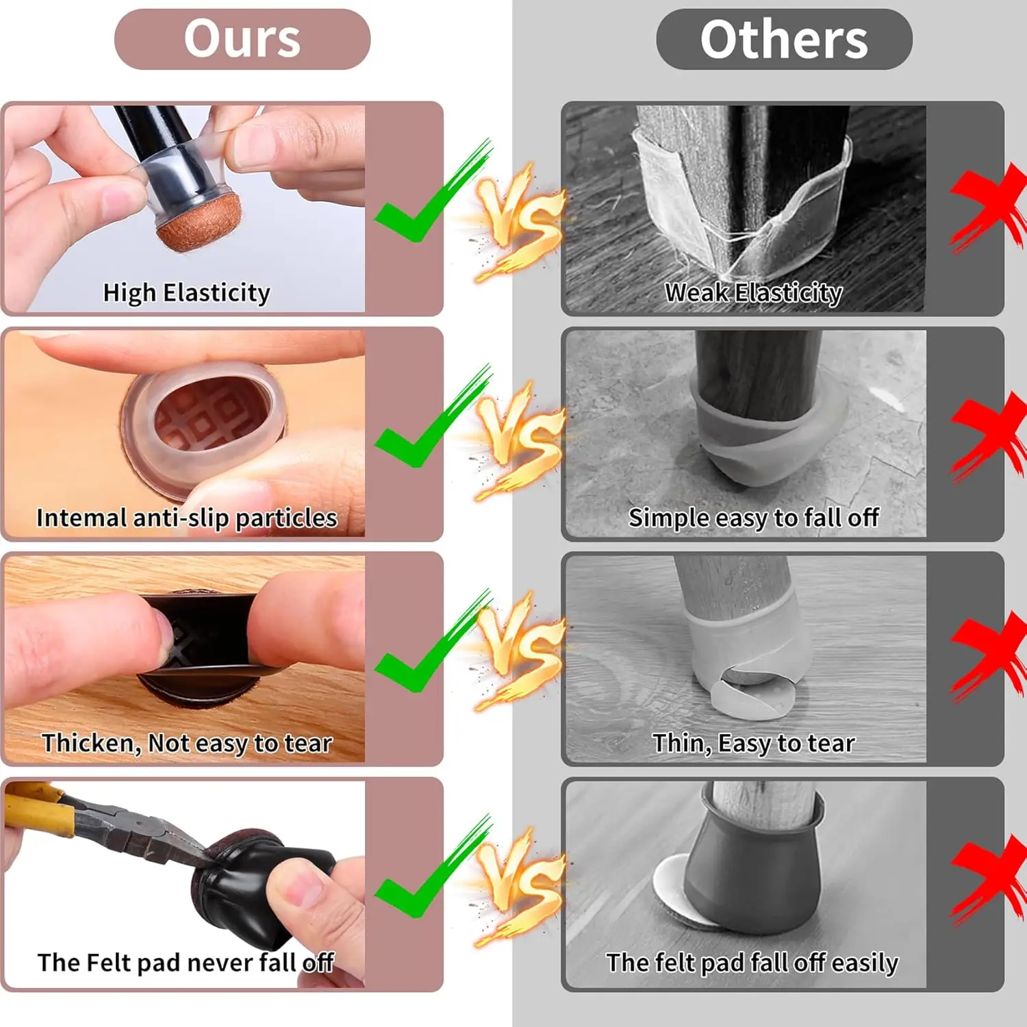 8PCS Round Chair Leg Protectors Foot Cover Diagonal with Thick Wrap Felt Pads Silicone Furniture Table Feet for Chairs Protect image 5