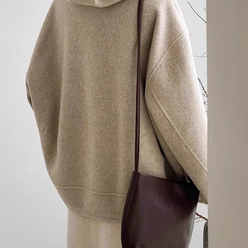 

2025 New Autumn Winter Hooded Jacket Women Korean Fashion Long Sleeve Single Breasted Reversible Coat Solid Outwears