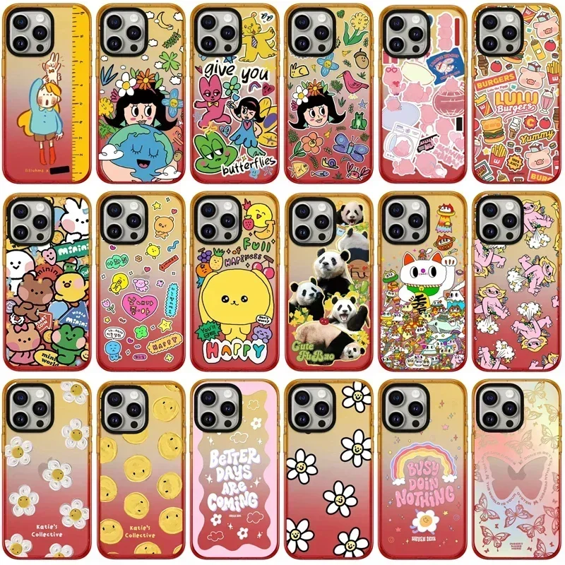 

2.5 Acrylic Peach Gradient Border Cartoon Pattern iPhone 12 13 14 15 Pro Max Protective Case