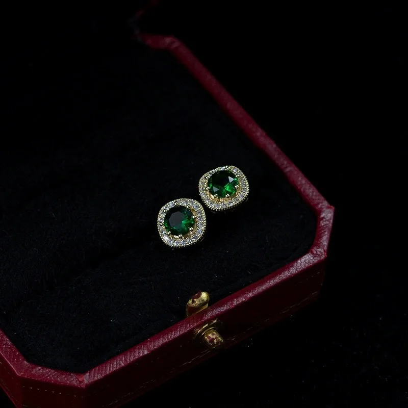 

S925 Стерлингового Серебра Очарование Ретро Зеленый Циркон Свет Роскошные Серьги-гвоздики для Женщин Изящные Ювелирные Изделия Высокие Роскошные Винтажные Аксессуары