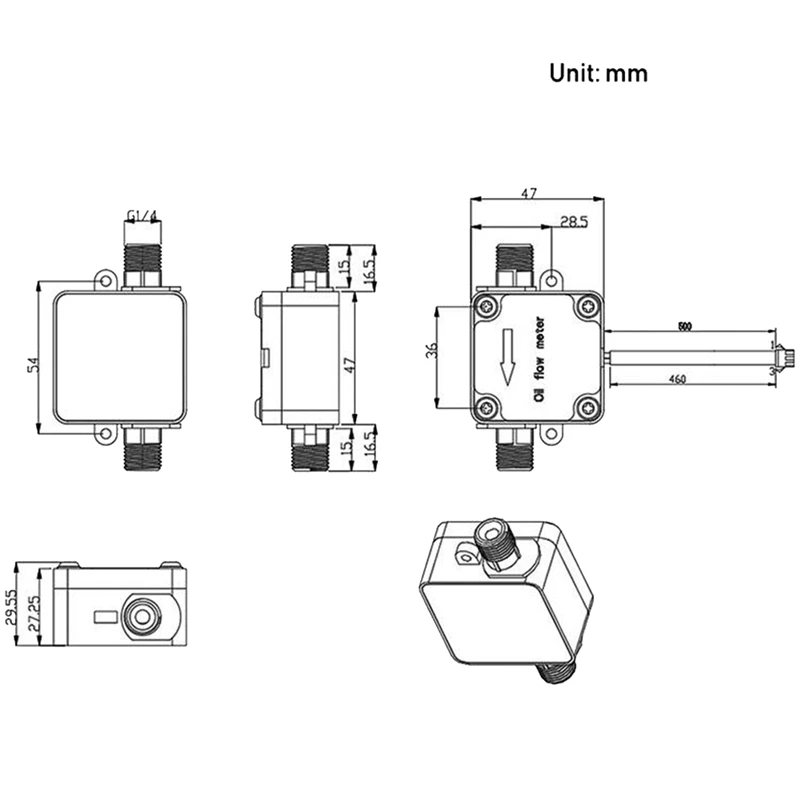 DT16 Oval Gear Flowmeter Sensor OF07ZAT 2Min Gear Oil Flowmeter Flow Sensor 30-3000L/Hour DC 7-24V 6Pcs