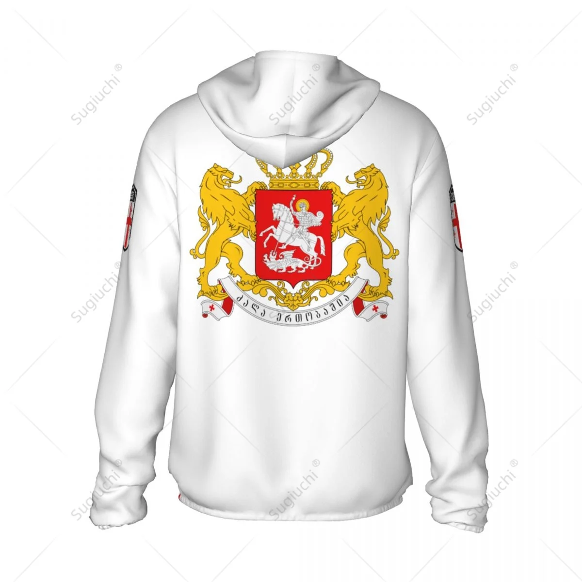 Georgia Flagge Sonnenschutz Hoodie Sonnenschutz Kleidung Angeln Radfahren Laufen schnell trocknen Langarm mit Reiß verschluss Polyester