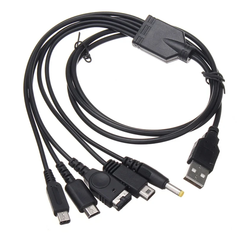 100pcs 5 in 1 Charging Cable for Nintend Wii U/ NEW 3DSXL/NEW 3DS/NDS LITE SP/PSP/GBA SP