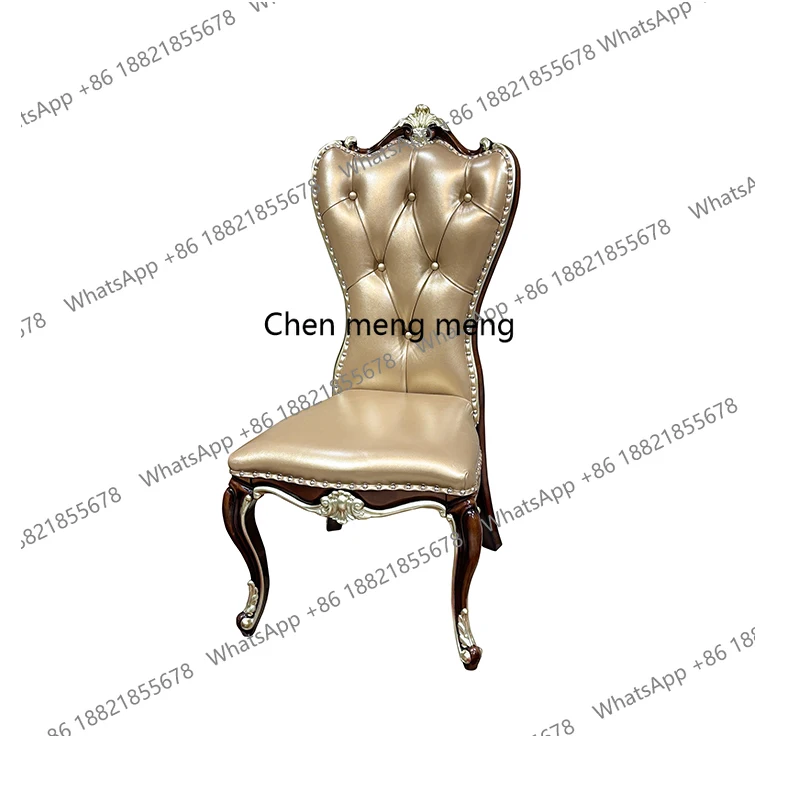 كرسي طعام من الخشب الصلب من الجلد الفرنسي كرسي فاخر منحوت لغرفة المعيشة كرسي فردي كرسي ترفيهي للمكتب #4