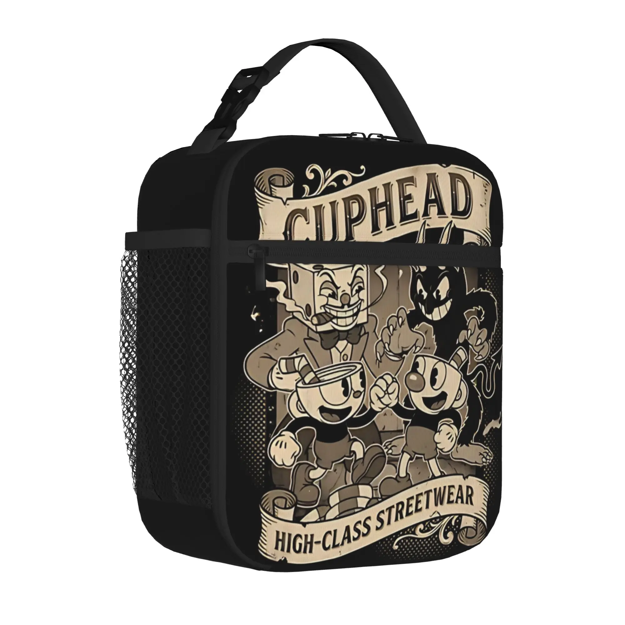 1 Piece Zipper Closure Vintage Cartoon Warrior Storage Bag Pocket Cuphead School Lunch Food Box Reusable For Lunch Food Bag