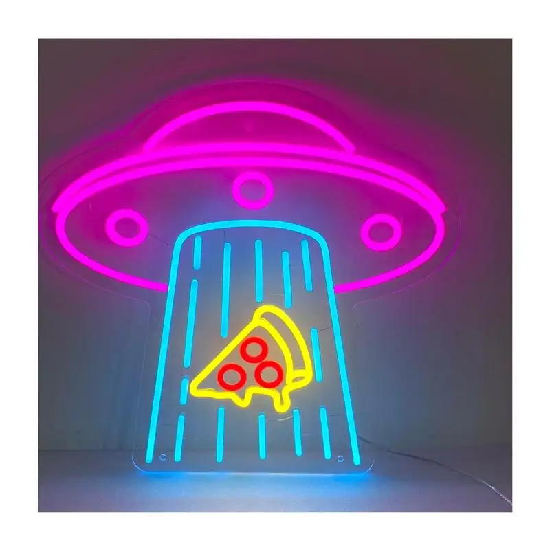 UFO Pizza Neon Sign, Creative Home Bedroom Wall Decor, Lights Art 40.6cmx40.6cm
