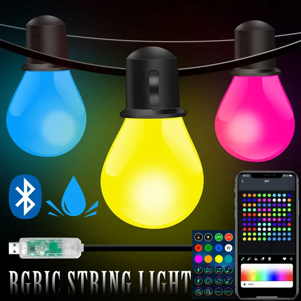 

130FT 200LEDs Intelligent G40 LED Light String APP Controls Fairy Lights Suitable for Christmas Outdoor Courtyard Decoration