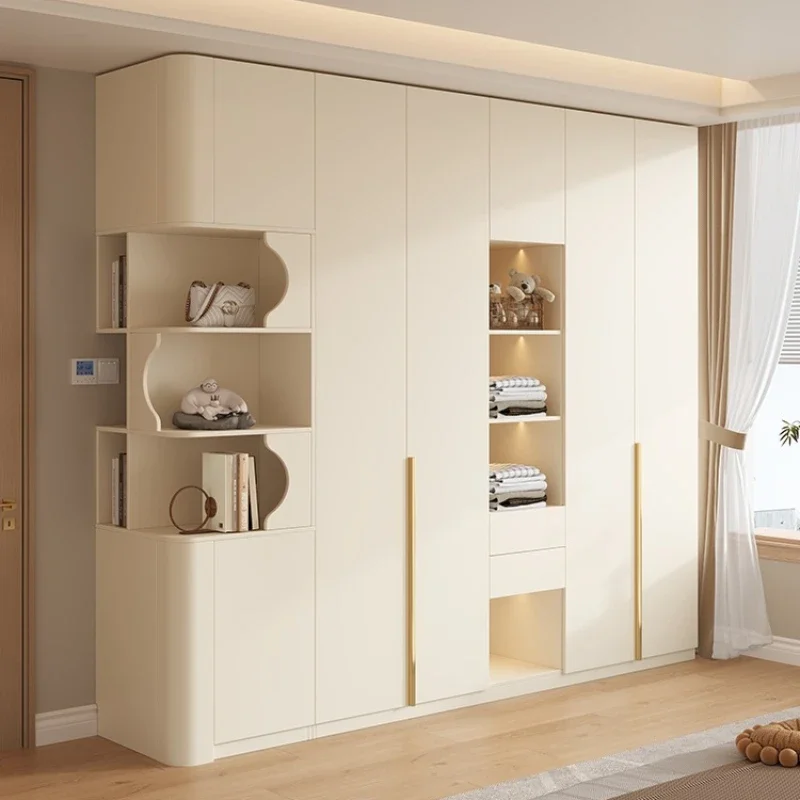 Solid wood door to top arc wardrobe household bedroom cream wind explosion storage wardrobe