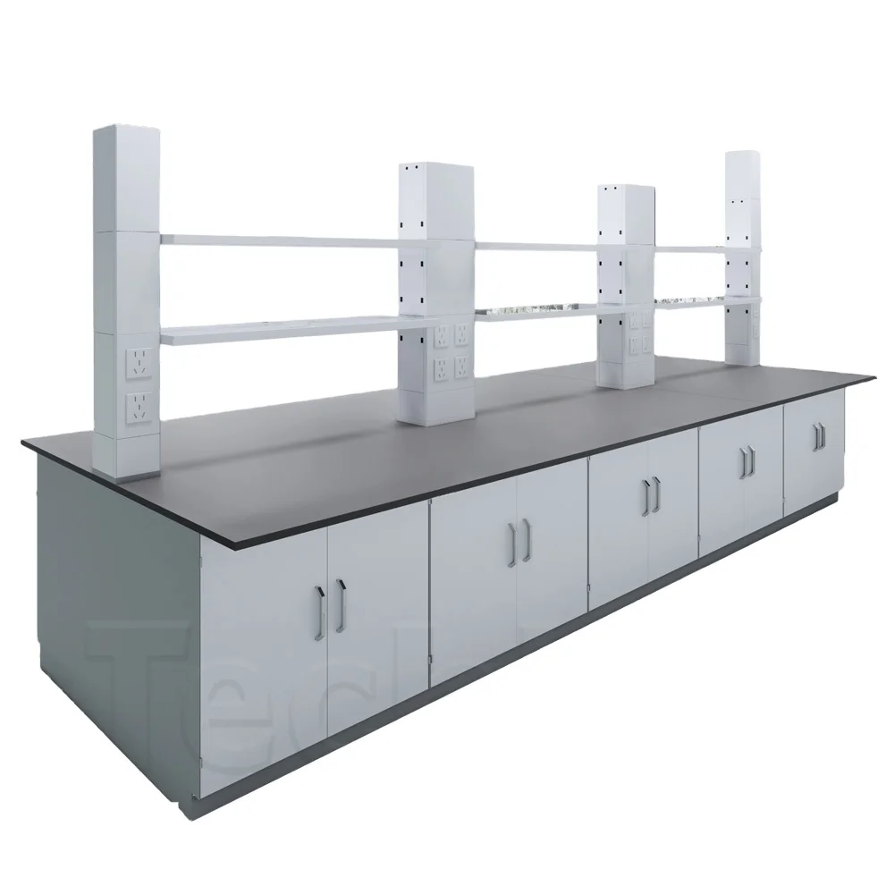 TL-1-3 Galvanized Steel Floor Mounted Lab Bench 4mm Slim Rim Cabinet 270 Opening Angle Reagent Shelves Modern Design Phenolic