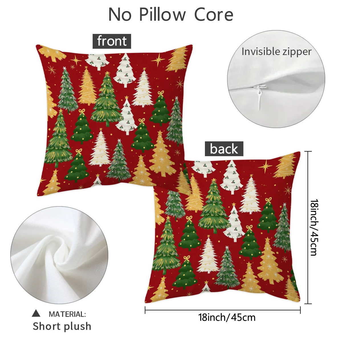 1/2pcs red Christmas tree pillowcase, double-sided printed short plush pillowcase, home decoration (without pillow core)