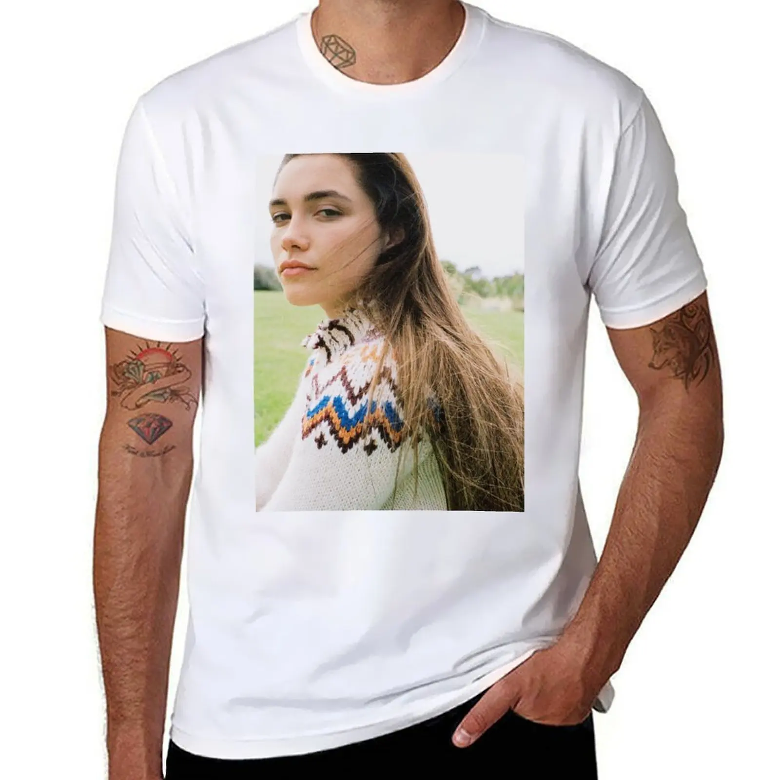 

florence pugh T-Shirt black cotton t-shirt plain for man package t shirt men 100% cotton luxury brand T-Shirt
