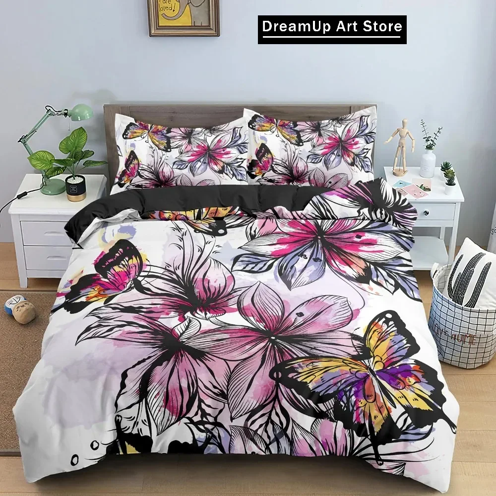 Beautiful Butterflies Watercolor Spots Bedding Set Boys Girls Twin Queen Size Duvet Cover Pillowcase Bed Kids Adult