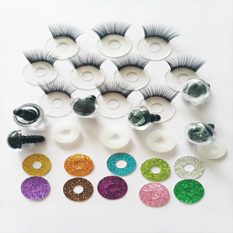 20pcs/lot 12-22mm Crystal Glitter Toy Eyes With Eyelash With Hard Washer For DIY Amigurumi Doll Eyes Toy Accessories