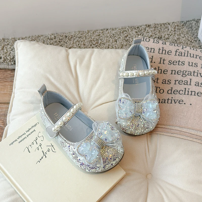

Mumoresip Elegant Children Princess Mary Jane Shoes New Sequins Kids Perform Flat Shoes Wedding Party Little Girls Leather Shoes