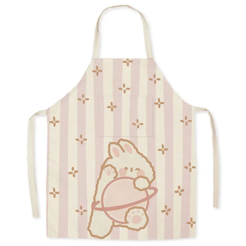 Aprons for Women Linen Sleeveless Apron Pink Rabbit Cartoon Cute Apron Kitchen Housework Fashion Cleaning Antifouling Delantal