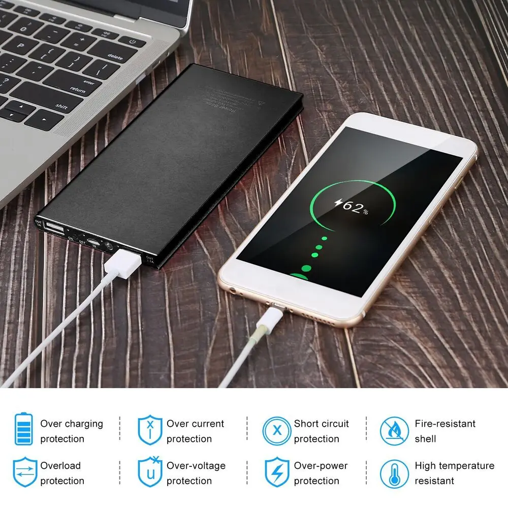 Portable Power Bank 20000mAh 5V/2.1A Battery Pack for Heated Vest Jacket Pants Socks USB Power Bank for phone with Flashlight